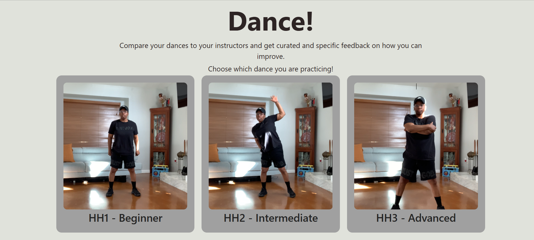 Dance Pose Estimation web-app home page.
