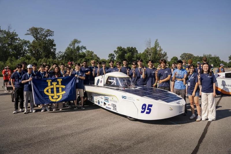 UCI Solar Car team with their vehicle