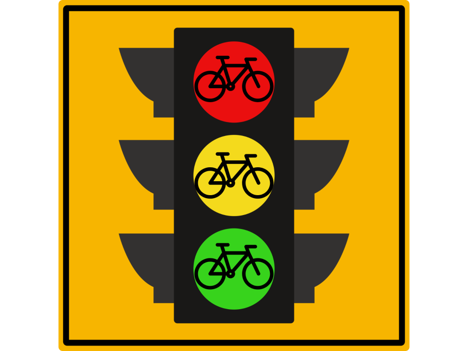 Project icon showing a traffic signal with red, yellow, and green bicycle symbols, representing the Hoover Street protected bikeway and bicycle signal redesign project.