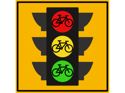 Project icon showing a traffic signal with red, yellow, and green bicycle symbols, representing the Hoover Street protected bikeway and bicycle signal redesign project.