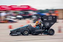 Anteater Formula Racing's 2019 Racecar on the Endurance track at Formula SAE Lincoln 2019