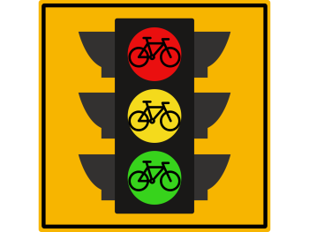 Project icon showing a traffic signal with red, yellow, and green bicycle symbols, representing the Hoover Street protected bikeway and bicycle signal redesign project.